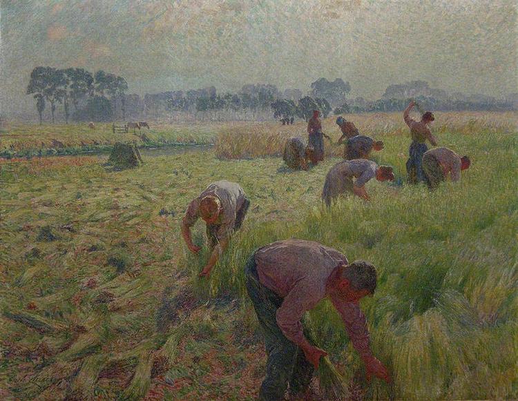 Emile Claus Flax harvesting Norge oil painting art